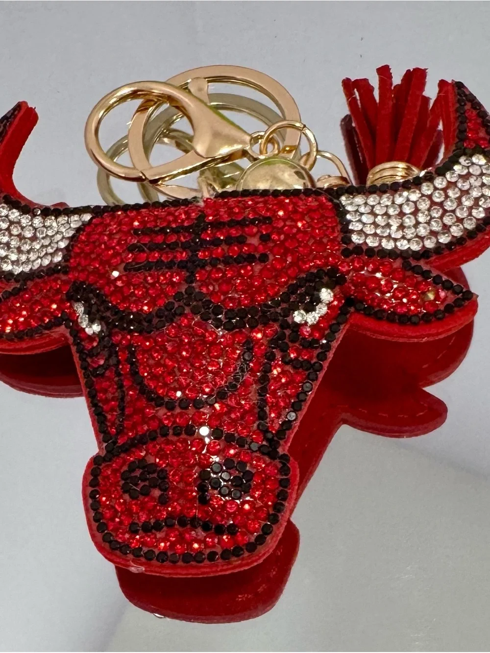New Red Crystal Bull Keychain